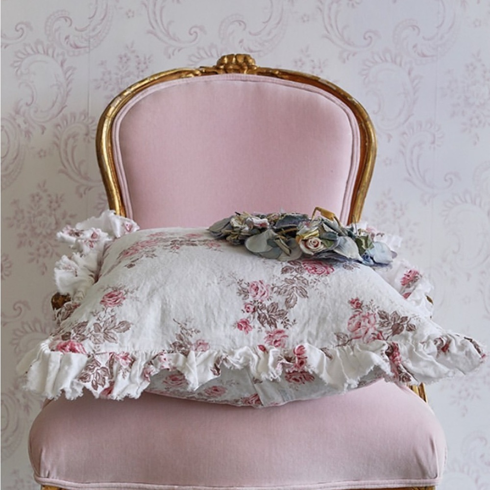 Rachel Ashwell Shabby Chic Couture Ruffled Floral Pillow Cover Pink White